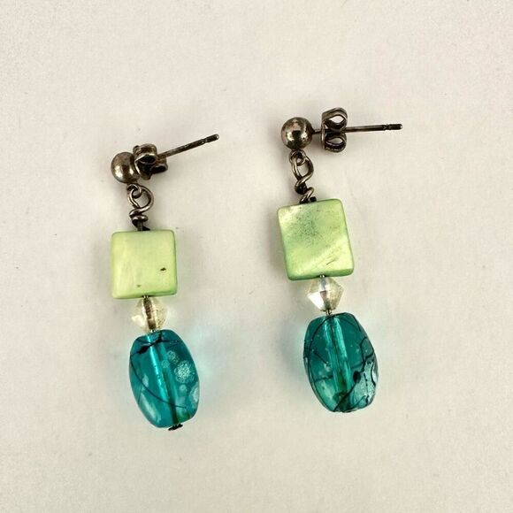 Blue abalone beaded drop post earrings - Picture 1 of 6